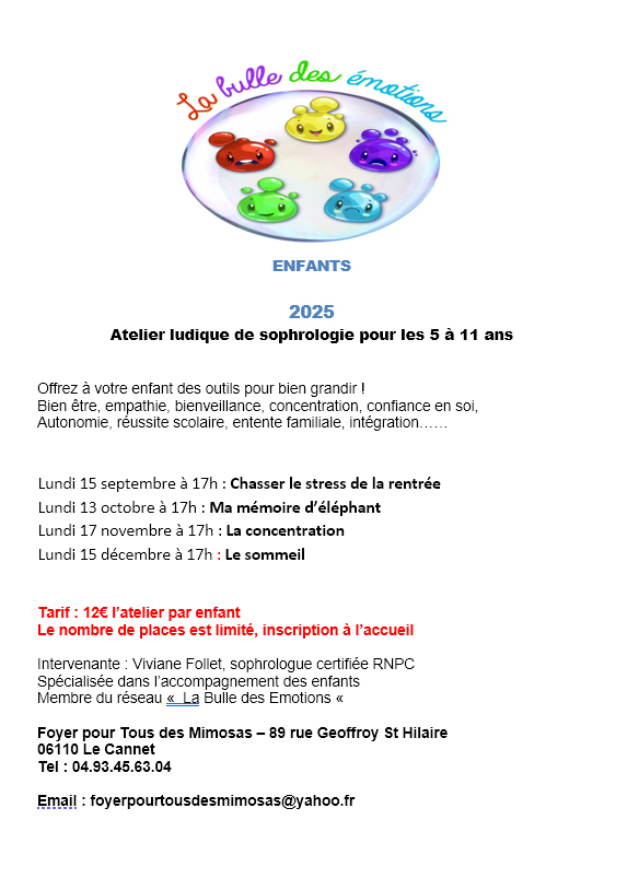 Sophrologie enfants Foyer pour tous des mimosas Le Cannet 06110