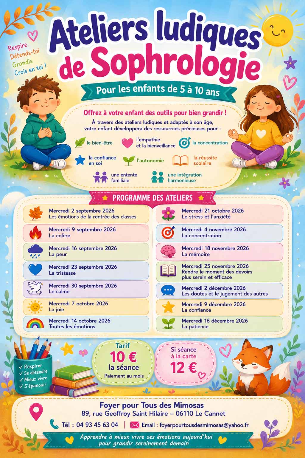 Sophrologie enfants Foyer pour tous des mimosas Le Cannet 06110